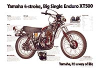Hier klicken f�r ein gr��eres Image!                                     1976: das erste in Europa erh�ltliche Modell der XT 500 mit der noch untenrum verlegten Auspuffanlage. 